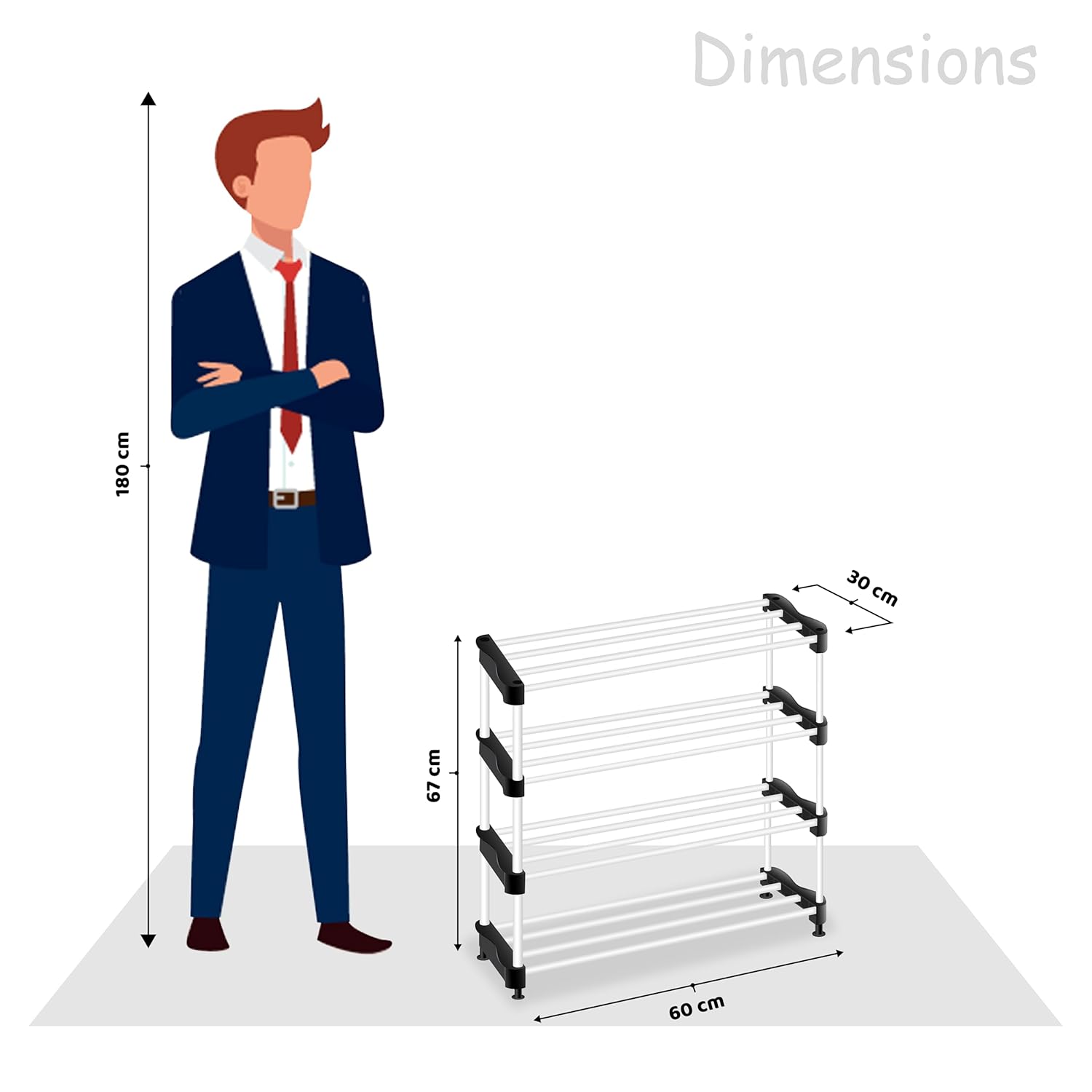 Planetarrium Alloy Steel Cady Shoe Rack For Home|Easy To Assemble,Space Saving,Stackable(4Shelf,A-Cady-Black), 500 x 300 x 300 mm