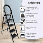Planetarrium Hub 5 Step Steel Step-Ladder for Home | Heavy Duty Foldable Ladder with Wide Ant-Slip Steps and Anti-Skid Shoes - Black - graphite