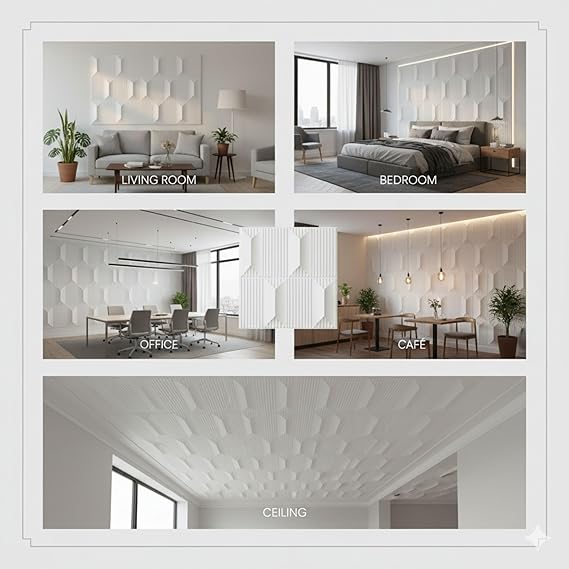 Planetarrium 3D PVC Wall Panels - Abstract Design, White Color 19.7" x 19.7" (Pack of 6) - Covers 16.17 Sq. Ft.