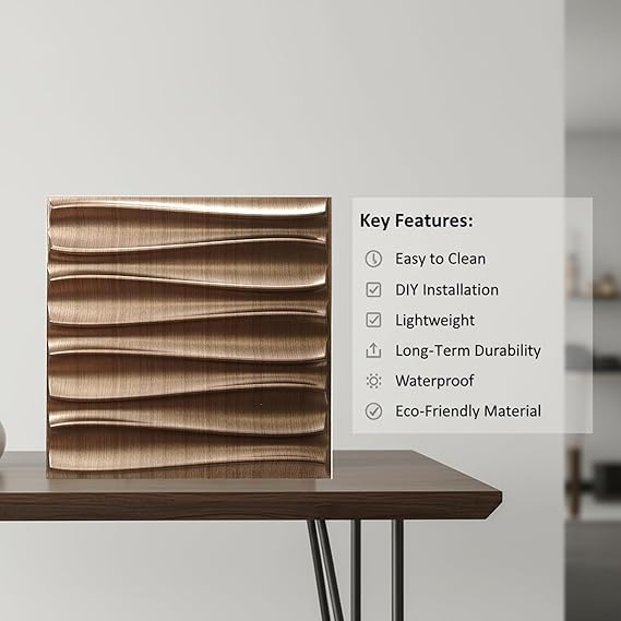 Planetarrium Decor 3D PVC Wall Panel - USA Certified SGS Approved Dune Design Gold Color 19.7" x 19.7" (Pack of 12) - Covers 32.34 Sq. Ft.