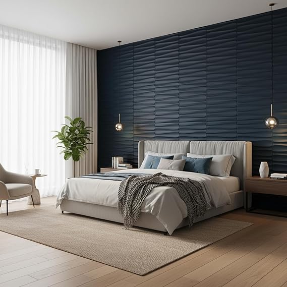 Planetarrium Decor Wall Panels for Bedroom - USA Certified SGS Approved Dune Design Navy Blue Color 19.7" x 19.7" (Pack of 12) - Covers 32.34 Sq. Ft.