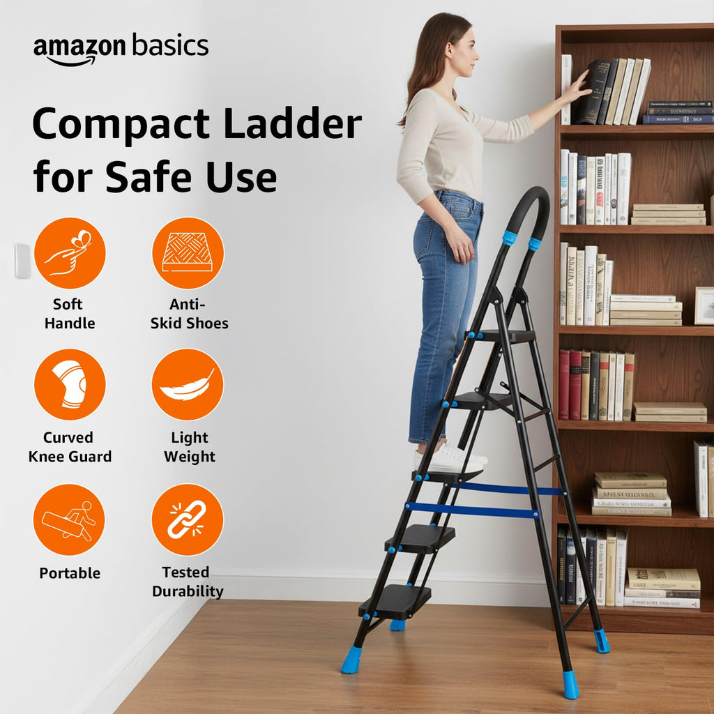 Planetarrium Basics Dynamo - Foldable Step Ladder, Anti Skid PVC Shoes, 3 Steps (Steel, Black & Lime Green)