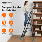 Planetarrium Basics Dynamo - Foldable Step Ladder, Anti Skid PVC Shoes, 3 Steps (Steel, Black & Lime Green)