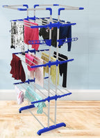 Planetarium Hub Super Jumbo Size Stainless Steel Cloth Dryer Stand with Foldable Design and Caster Wheels - 4-Tier Laundry Drying Rack with Adjustable Side Wings for Towels