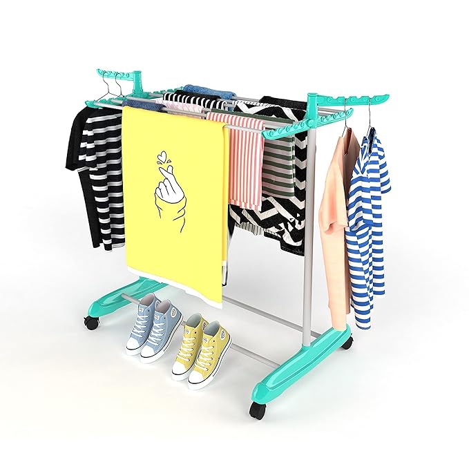 planetarium Poly Single Pole Jumbo Steel Cloth Drying Stand, Indoor/Outdoor Standing Movable Cloth Dryer Rack with Wheels - 1 Layer(Metal)