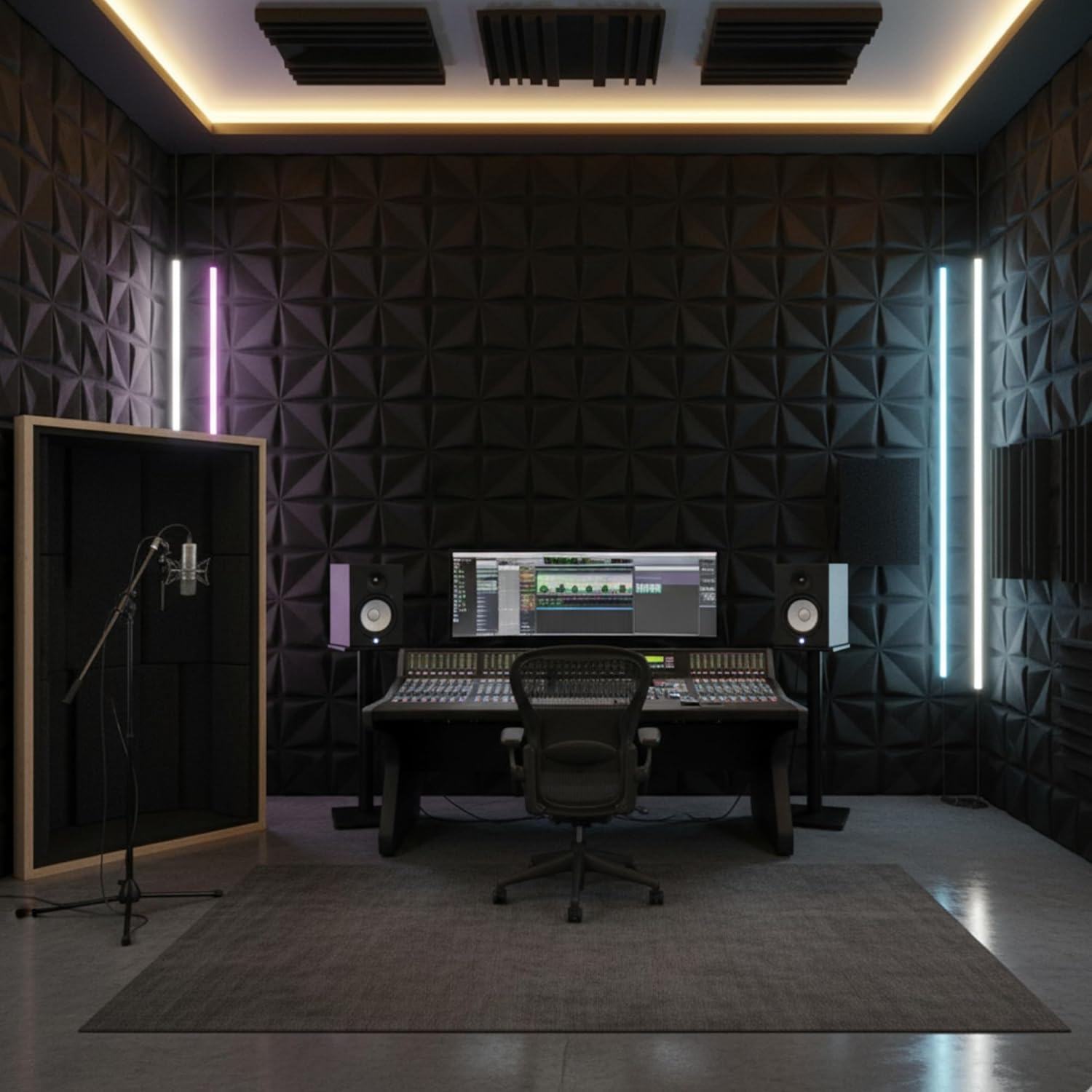 Planetarrium Wall Panels for Bedroom - USA Certified SGS Approved PVC Bloom Design Black Color 19.7" x 19.7" (Pack of 12)- Covers 32.34 Sq.