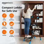 Planetarrium Basics Dynamo - Foldable Step Ladder, Anti Skid PVC Shoes, 3 Steps (Steel, Black & Lime Green)