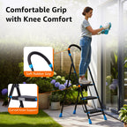 Planetarrium Basics Dynamo - Foldable Step Ladder, Anti Skid PVC Shoes, 3 Steps (Steel, Black & Lime Green)