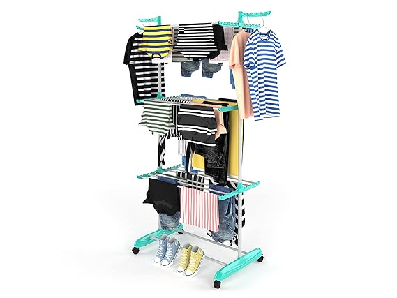 Space-Saving Rolling Jumbo Cloth Drying Rack with Retractable Wings