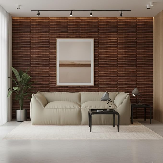 Planetarrium Decor 3D PVC Wall Panel - USA Certified SGS Approved Dune Design Walnut Wood Color 19.7" x 19.7" (Pack of 40) - Covers 107.80 Sq. Ft.