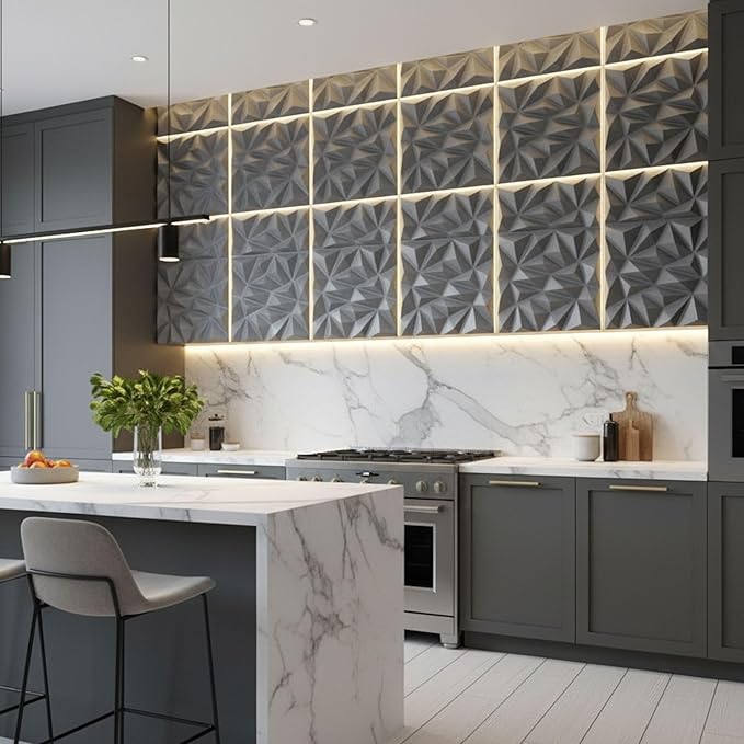 Planetarrium Decor 3D Wall Panels | SGS Certified & USA Standard Approved | Diamond Design – Silver Color | 19.7" x 19.7" (Pack of 18) – Covers 48.42 Sq. Ft | Premium Home & Office Wall Decoration