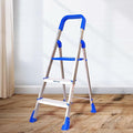 Planetarium Hub 3 Steps Steel Ladder - Wide Anti-Skid Step Ladder - Easy to Fold - Support Handle and Tool Tray for Home - Rust Free - Step Ladder for Home Use - Skid-Free Steps - Maple Ladder