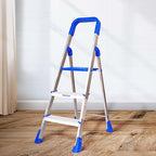 Planetarium Hub 3 Steps Steel Ladder - Wide Anti-Skid Step Ladder - Easy to Fold - Support Handle and Tool Tray for Home - Rust Free - Step Ladder for Home Use - Skid-Free Steps - Maple Ladder