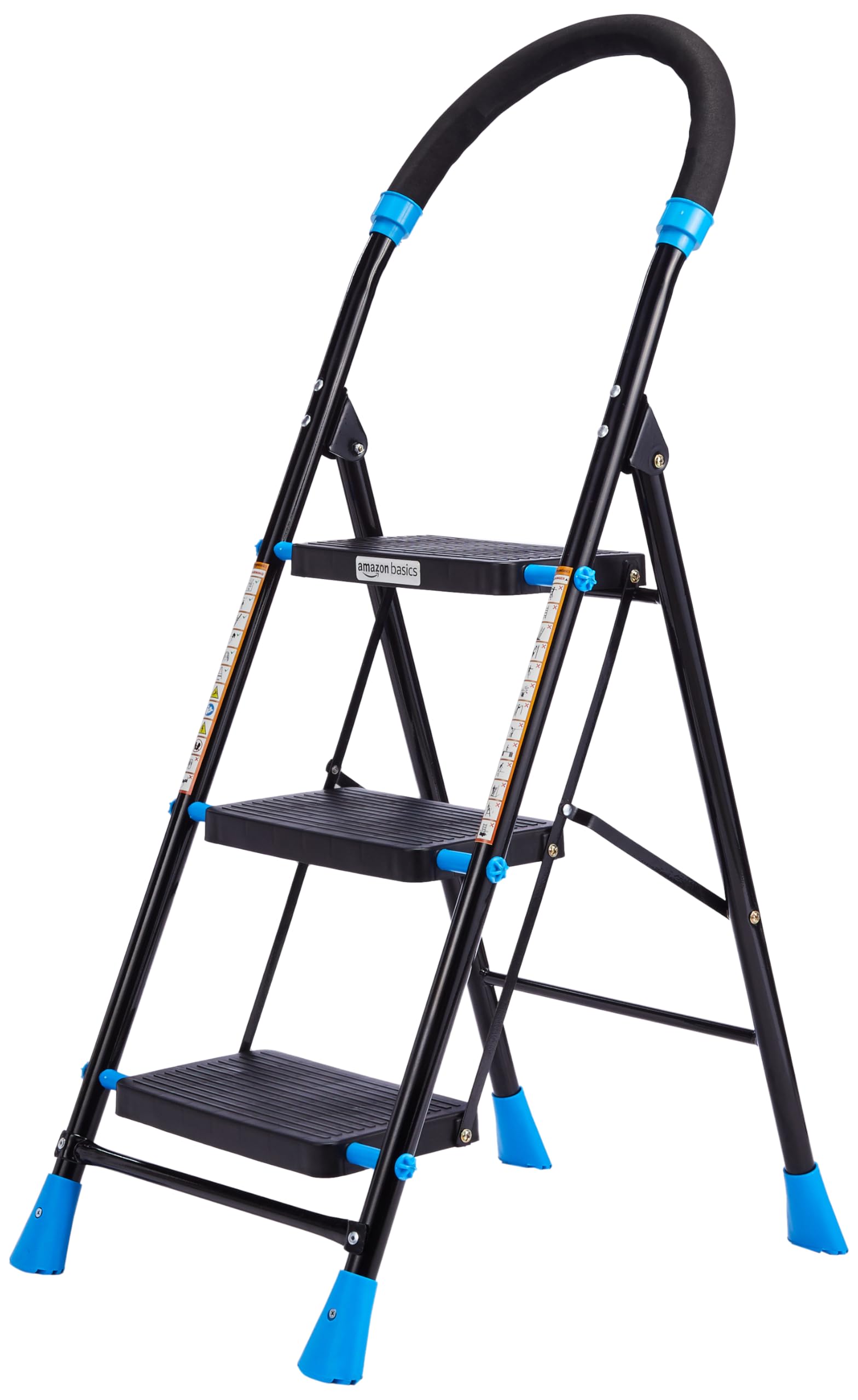 Planetarrium Basics Dynamo - Foldable Step Ladder, Anti Skid PVC Shoes, 3 Steps (Steel, Black & Lime Green)