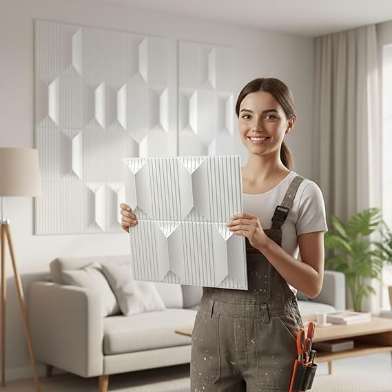 Planetarrium 3D PVC Wall Panels - Abstract Design, White Color 19.7" x 19.7" (Pack of 6) - Covers 16.17 Sq. Ft.