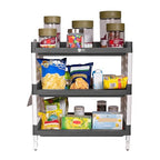 Planetarrium Hub Lexi Plastic 3 Tier Multi-Purpose Storage Organizer Kitchen Rack with Wheels | Fruits & Vegetable Stand/Basket for Kitchen (Grey)