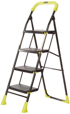 Planetarrium Basics Dynamo - Foldable Step Ladder, Anti Skid PVC Shoes, 3 Steps (Steel, Black & Lime Green)