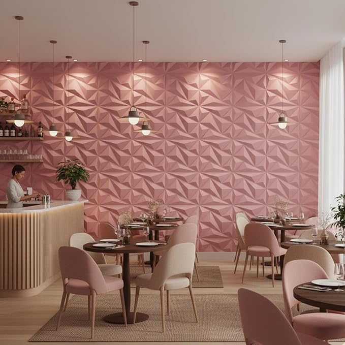 planetarium Decor 3D PVC Wall Panel - USA Certified SGS Approved Alps Design Blush Pink Color 19.7" x 19.7" (Pack of 40) - Covers 107.80 Sq. Ft.