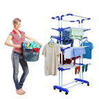 Planetarium Hub Super Jumbo Size Stainless Steel Cloth Dryer Stand with Foldable Design and Caster Wheels - 4-Tier Laundry Drying Rack with Adjustable Side Wings for Towels