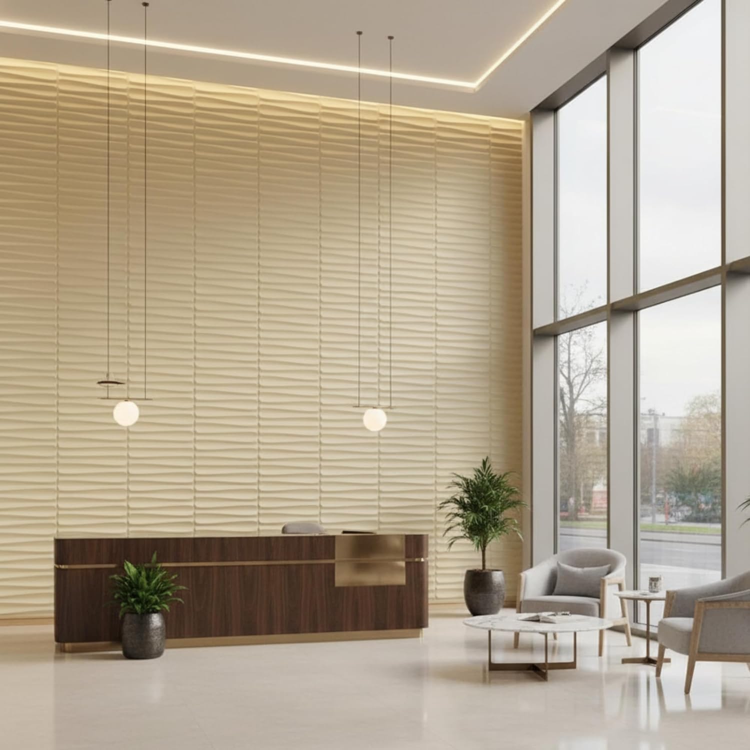 Planetarrium Decor 3D Wall Panel - USA Certified SGS Approved PVC Dune Design White Tail Color 19.7" x 19.7" (Pack of 12) - Covers 32.34 Sq. Ft.