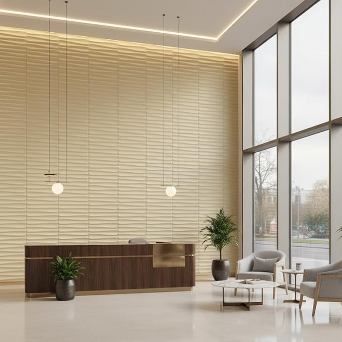 Planetarrium Decor 3D Wall Panel - USA Certified SGS Approved PVC Dune Design, White Tail Color 19.7" x 19.7" (Pack of 18) - Covers 48.51 Sq. Ft.