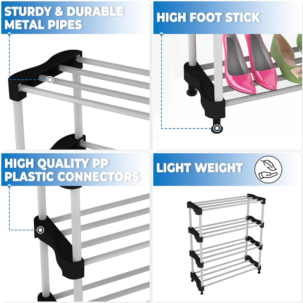 Planetarrium Alloy Steel Cady Shoe Rack For Home|Easy To Assemble,Space Saving,Stackable(4Shelf,A-Cady-Black), 500 x 300 x 300 mm