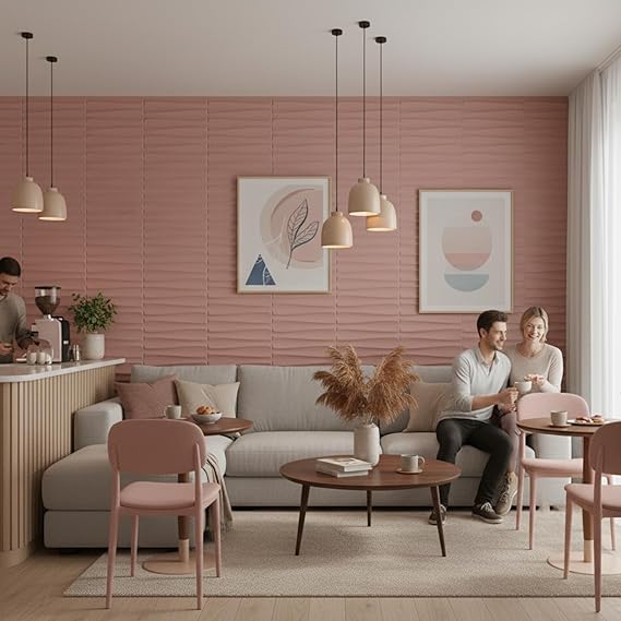 Planetarrium Decor Wall Panels for Bedroom - USA Certified SGS Approved Dune Design Blush Pink Color 19.7" x 19.7" (Pack of 12) - Covers 32.34 Sq. Ft.