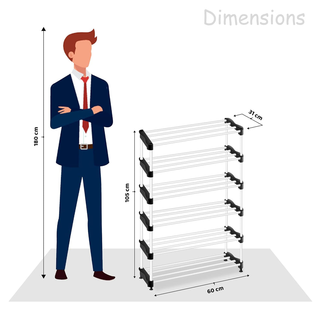 Planetarrium  Steel Cady Shoe Rack For Home|Easy To Assemble,Space Saving,Stackable(6 Shelf,A-Cady-Black)