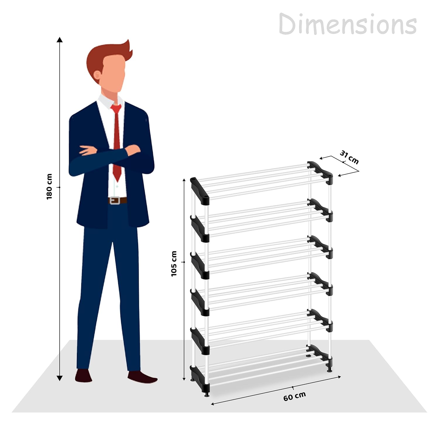 Planetarrium  Steel Cady Shoe Rack For Home|Easy To Assemble,Space Saving,Stackable(6 Shelf,A-Cady-Black)