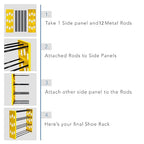 Planetarrium Hub Kaan Premium 4 Shelf Plastic and Steel Shoe/Chappal/Book/Clothes Rack/Stand/for Home -(Yellow)