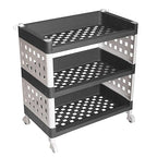 Planetarrium Hub Lexi Plastic 3 Tier Multi-Purpose Storage Organizer Kitchen Rack with Wheels | Fruits & Vegetable Stand/Basket for Kitchen (Grey)