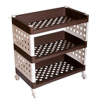 Planetarrium Hub Lexi Plastic 3 Tier Multi-Purpose Storage Organizer Kitchen Rack with Wheels | Fruits & Vegetable Stand/Basket for Kitchen (Brown)