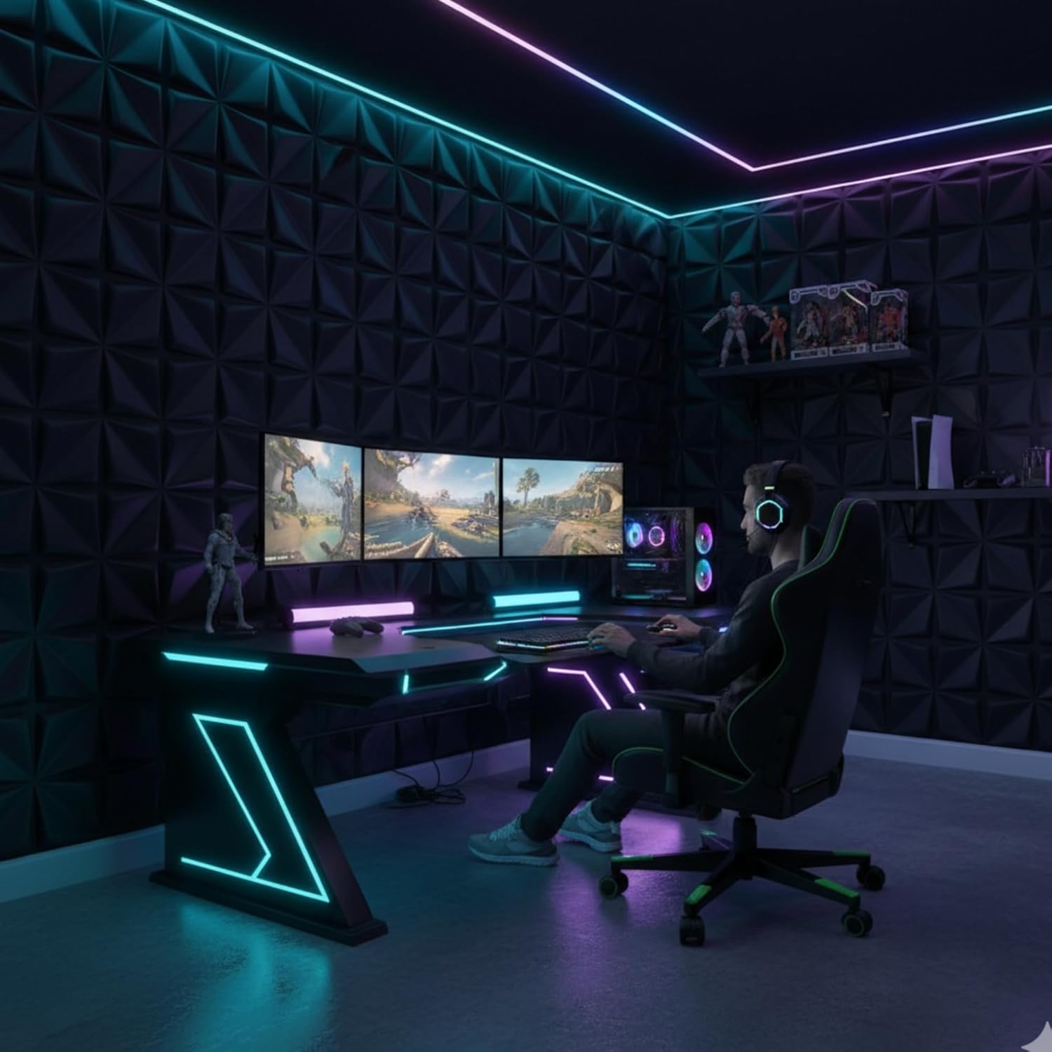 Planetarrium Wall Panels for Bedroom - USA Certified SGS Approved PVC Bloom Design Black Color 19.7" x 19.7" (Pack of 12)- Covers 32.34 Sq.