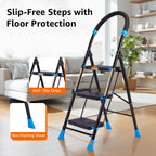 Planetarrium Basics Dynamo - Foldable Step Ladder, Anti Skid PVC Shoes, 3 Steps (Steel, Black & Lime Green)