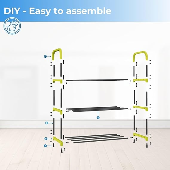 Planetarrium Hub 3-Tier Space-Saving Shoe Rack Stand for Home – Durable Plastic & Metal Shoe Organizer for Entryway, Hallway, Closet & Bedroom