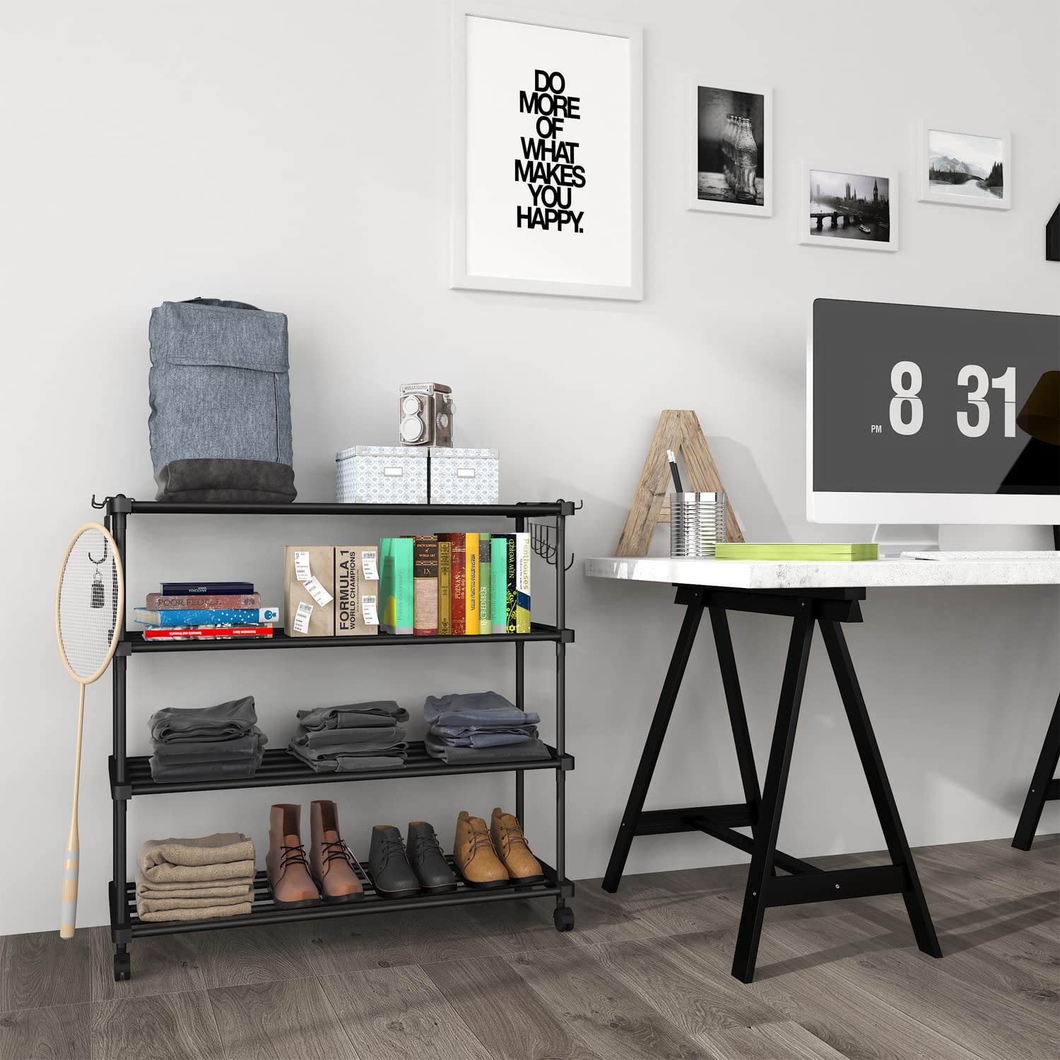 Planetarrium Hub Sturdy Premium Multipurpose Steel Shoe/Chappal/Book/Clothes Rack/Stand/for Home (4 Shelves)