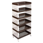 Planetarrium Hub Lexi Plastic 6 Tier Multi-Purpose Storage Organizer Kitchen Rack with Wheels | Fruits & Vegetable Stand/Basket for Kitchen (Brown)