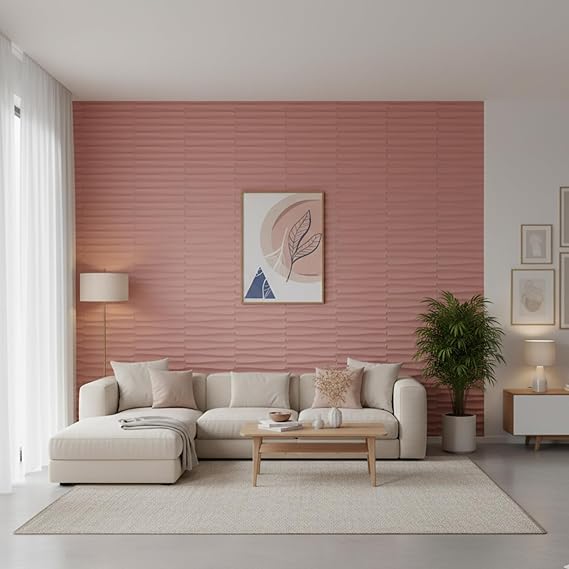 Planetarrium Hub Wall Panels for Bedroom - USA Certified SGS Approved Dune Design Blush Pink Color 19.7" x 19.7" (Pack of 40) - Covers 107.80 Sq. Ft.