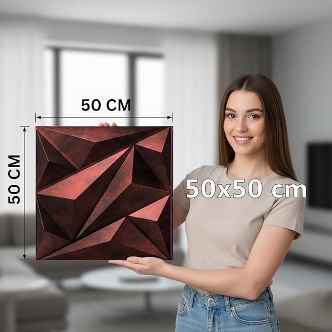 planetarium Decor 3D PVC Wall Panels - Diamond Design, Red Coper Rust Color 19.7" x 19.7" (Pack of 40) - Covers 107.6 Sq. Ft.