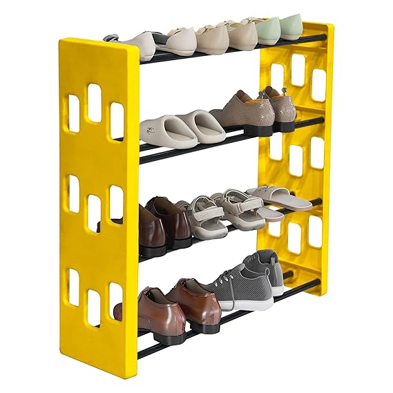 Planetarrium Hub Kaan Premium 4 Shelf Plastic and Steel Shoe/Chappal/Book/Clothes Rack/Stand/for Home -(Yellow)