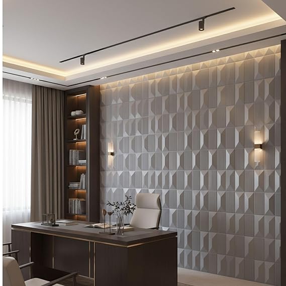 Planetarrium 3D PVC Wall Panels for Bedroom & Living Room | Artisian Design |Gray Color | 19.7 x 19.7 Inch | Pack of 12 | 32.28 Sq Ft