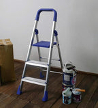 Planetarium Hub 3 Steps Steel Ladder - Wide Anti-Skid Step Ladder - Easy to Fold - Support Handle and Tool Tray for Home - Rust Free - Step Ladder for Home Use - Skid-Free Steps - Maple Ladder