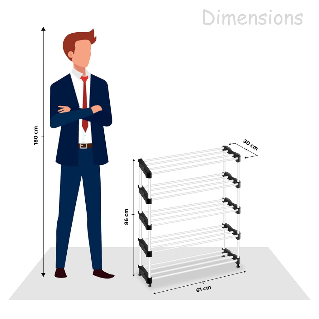 Planetarrium Alloy Steel Cady Shoe Rack For Home|Easy To Assemble,Space Saving,Stackable(5 Shelf,A-Cady-Black)