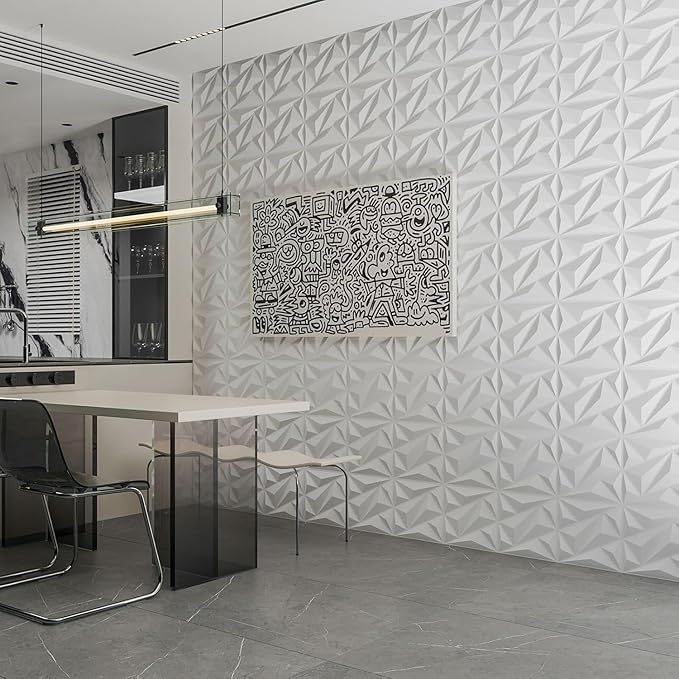 planetarium Decor 3D PVC Wall Panels - Diamond Design, White Color 19.7" x 19.7" (Pack of 40) - Covers 107.6 Sq. Ft.