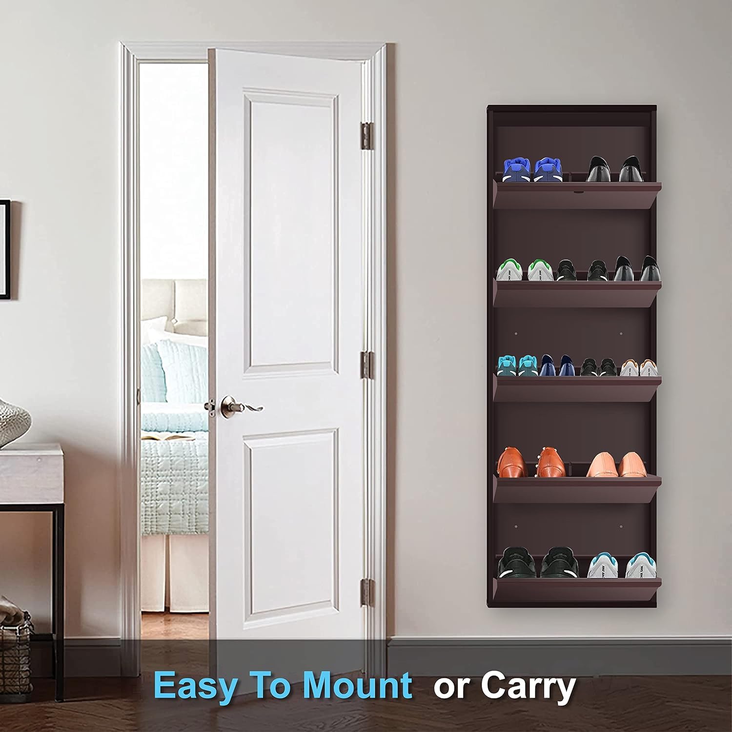 Planetarrium Hub 5 Shelf Metal Shoe Cabinet for Home with Doors & Lock| Wall Mount Metal Shoe Rack for Home (Brown)