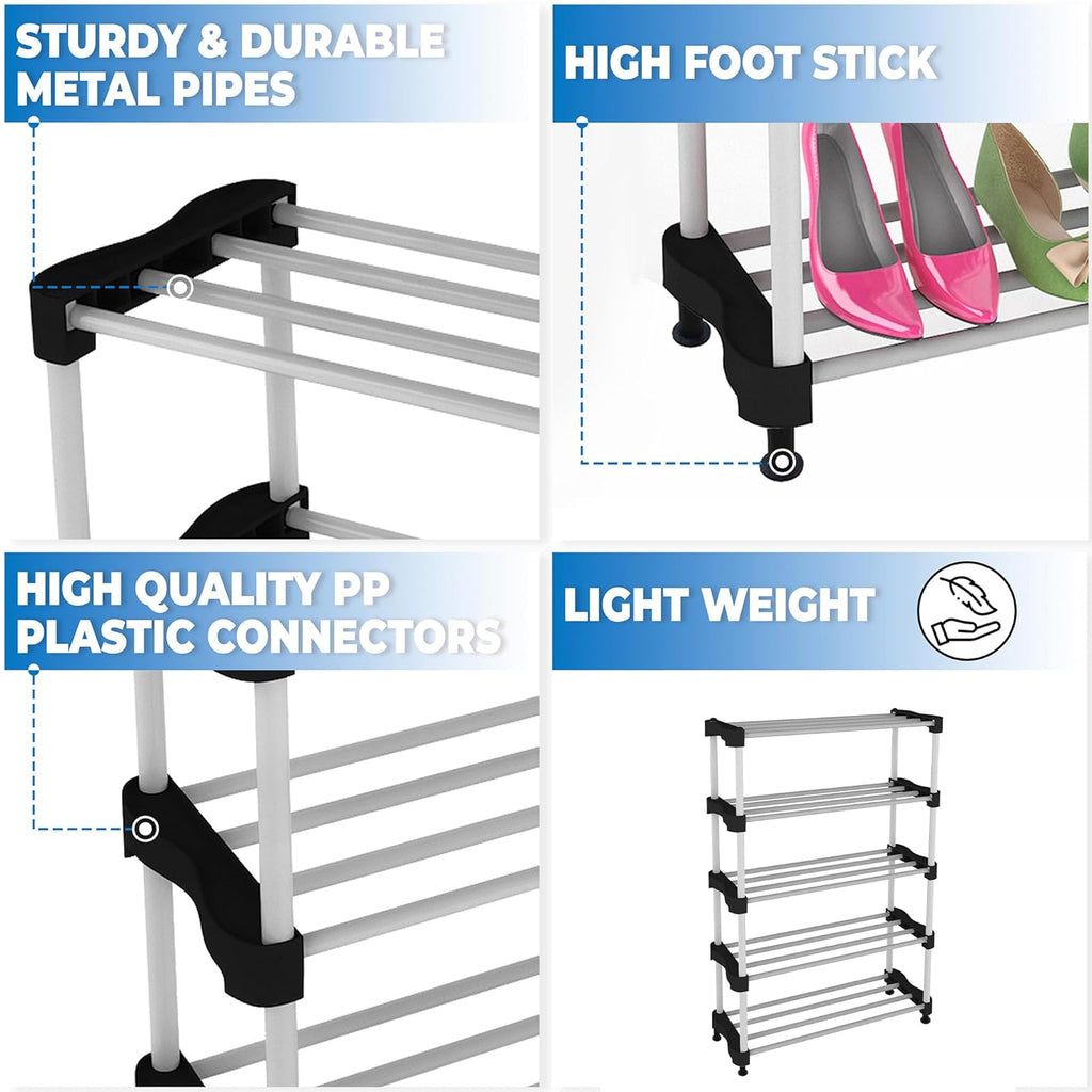 Planetarrium Alloy Steel Cady Shoe Rack For Home|Easy To Assemble,Space Saving,Stackable(5 Shelf,A-Cady-Black)