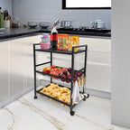 Planetarrium Hub Metal 3 Layer Kitchen Storage Rack with Shelves and Baskets | Microwave Oven, Vegetables Organizer Rack with Hooks and Wheels