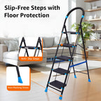 Planetarrium Basics Dynamo - Foldable Step Ladder, Anti Skid PVC Shoes, 3 Steps (Steel, Black & Lime Green)