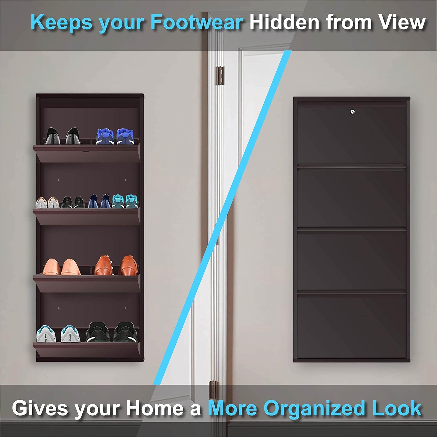 Planetarrium Hub 5 Shelf Metal Shoe Cabinet for Home with Doors & Lock| Wall Mount Metal Shoe Rack for Home| Space Saving Chappal Sandal Shoe