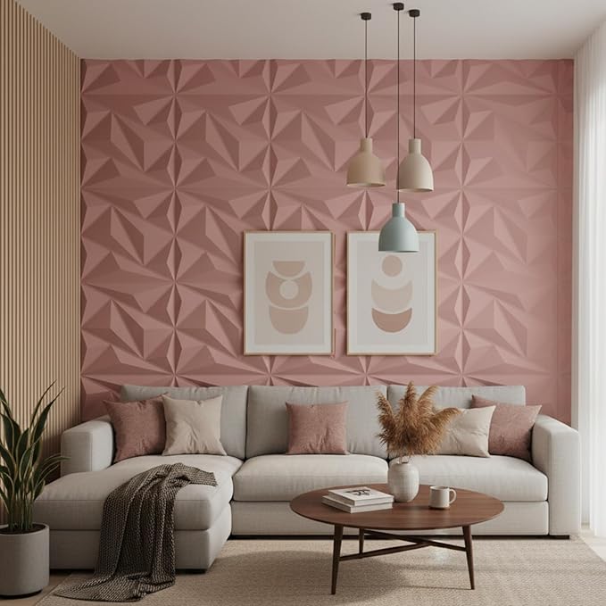 planetarium Decor 3D PVC Wall Panel - USA Certified SGS Approved Alps Design Blush Pink Color 19.7" x 19.7" (Pack of 40) - Covers 107.80 Sq. Ft.